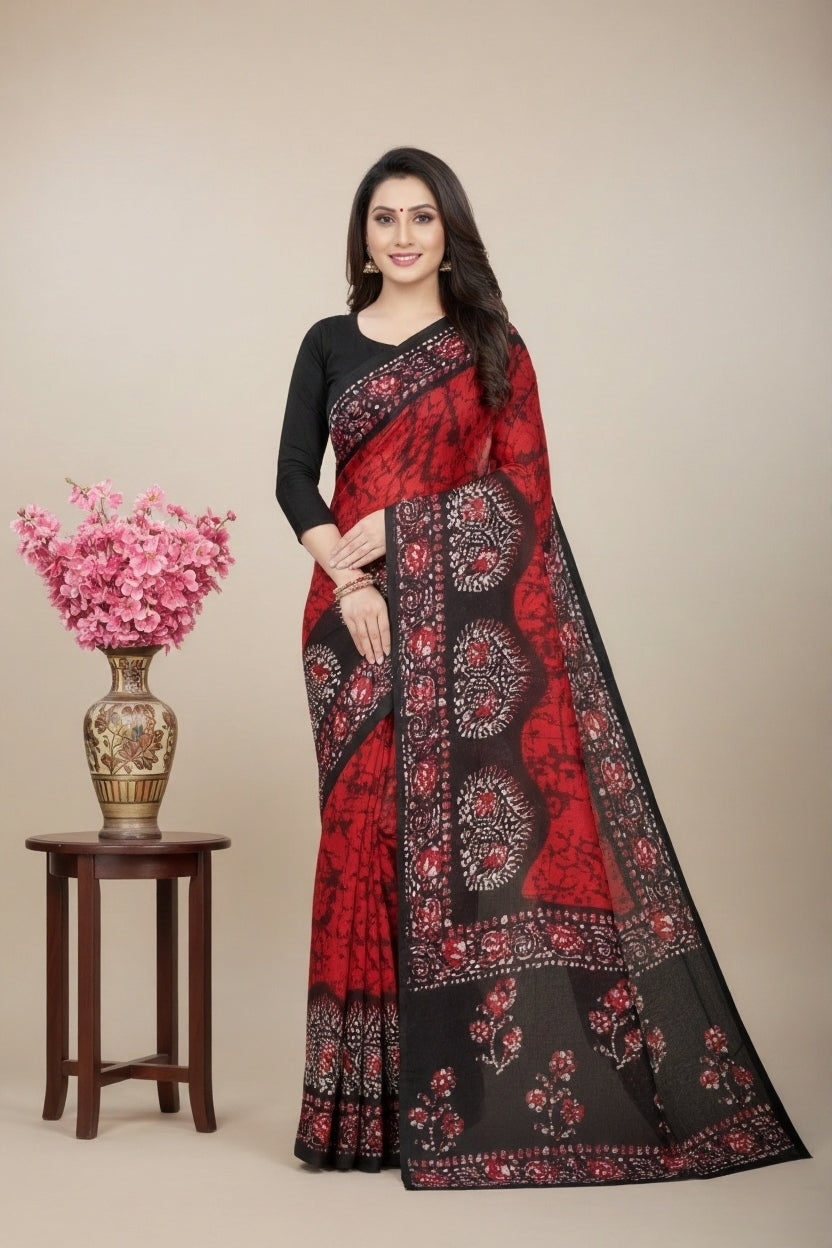 Kacha Badam Batik Cotton Printed Saree 3806