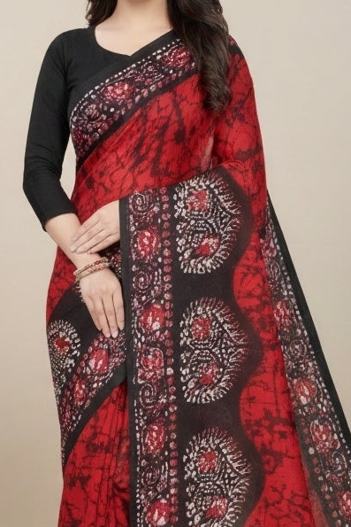 Kacha Badam Batik Cotton Printed Saree 3806