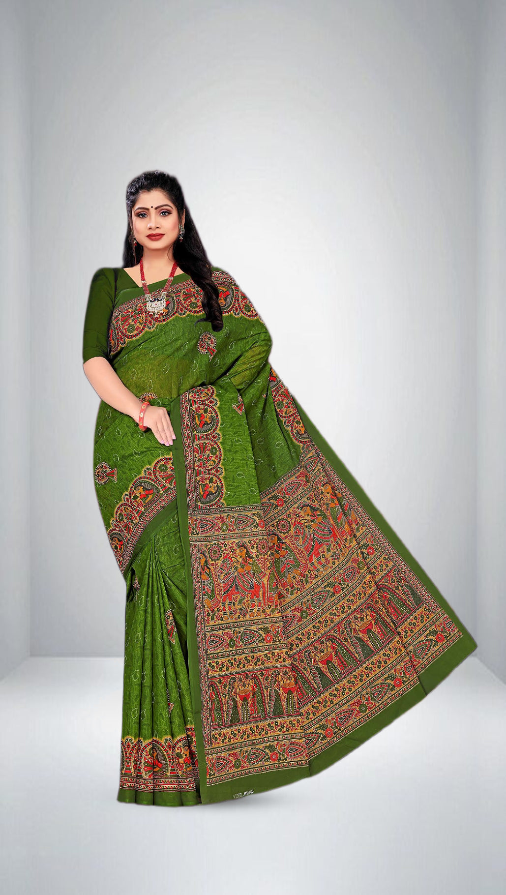 Minu Fashions Pure Cotton Printed Saree in vibrant floral design