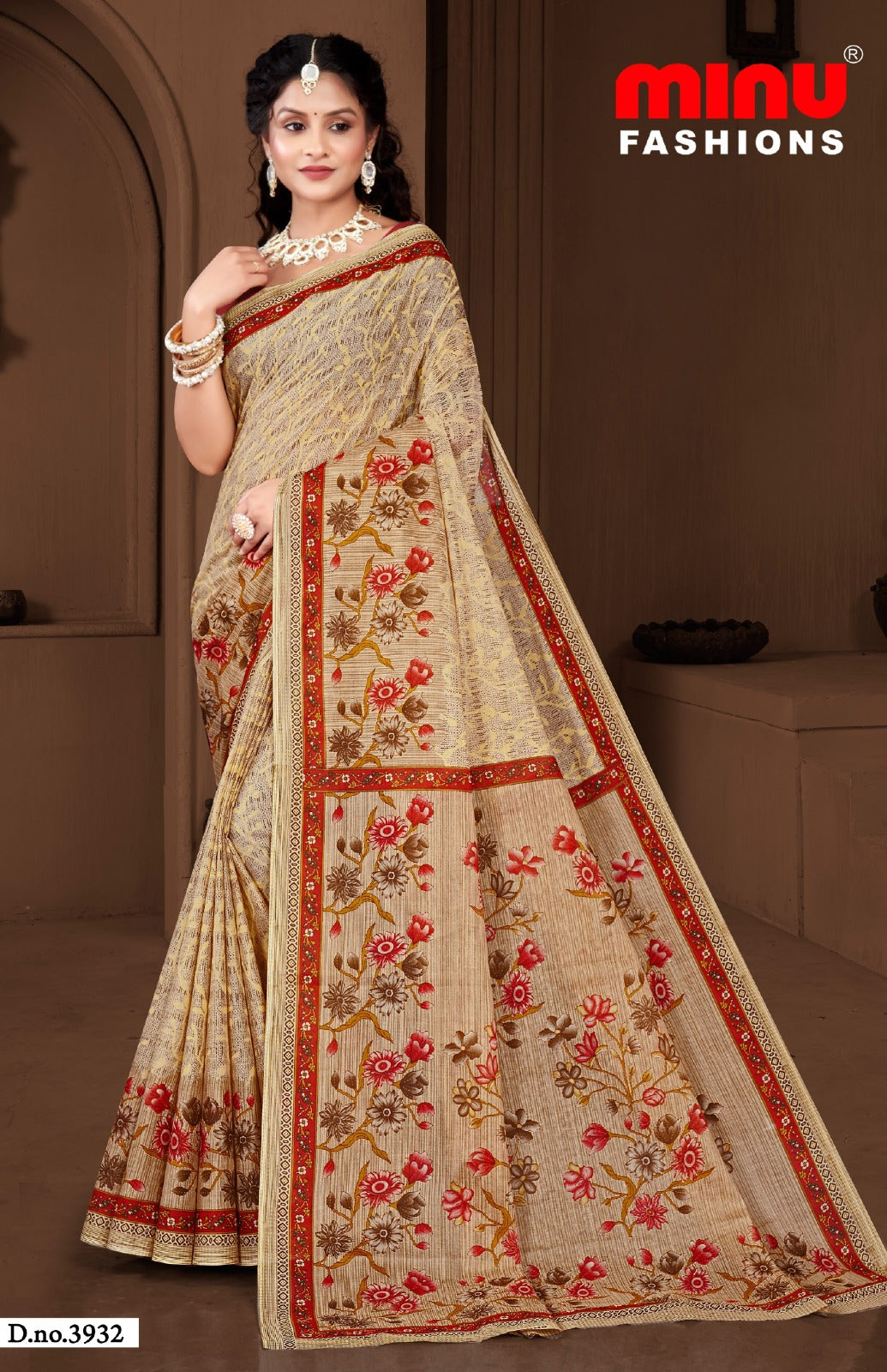 Minu Fashions Cotton Saree Dusty Beauty 3 – woven pure cotton saree with traditional motifs