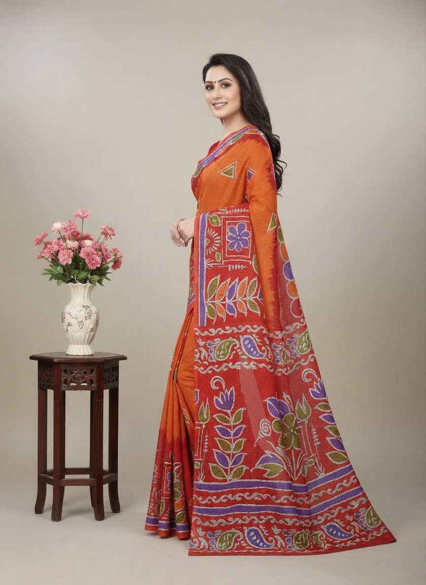 Kacha Badam Batik Cotton Printed Saree 3814