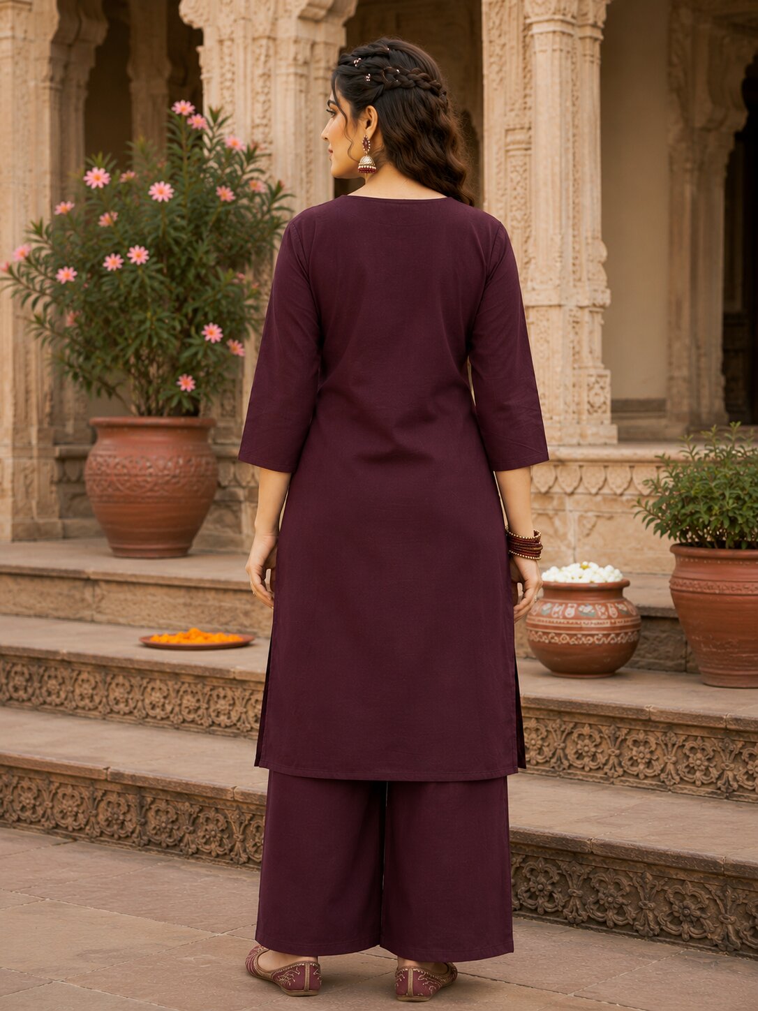 Purva Women Vartican Silk Straight Cut Kurti Set with Palazzo | Mirror & Beads Work | Women's Ethnic Wear