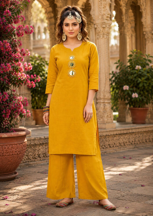 Purva Women Vartican Silk Straight Cut Kurti Set with Palazzo | Mirror & Beads Work | Women's Ethnic Wear
