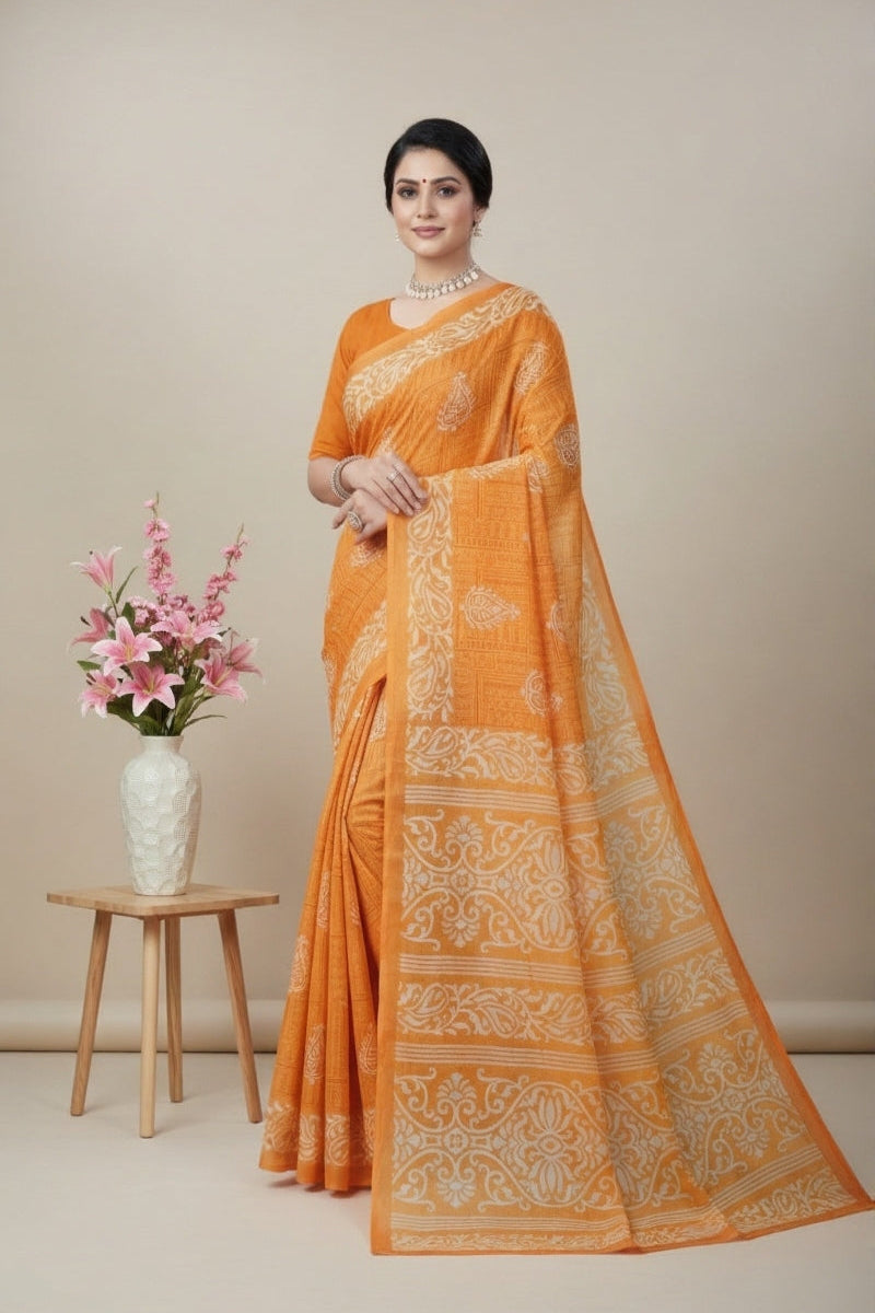 Priyatama Cotton Printed Saree Yellow