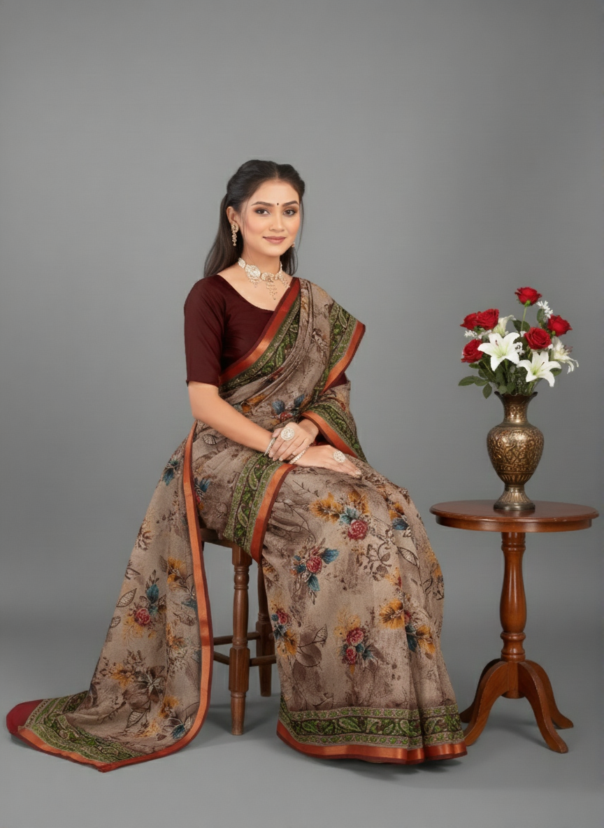 Bangalore Silk Muslin Cotton Printed Saree 4201