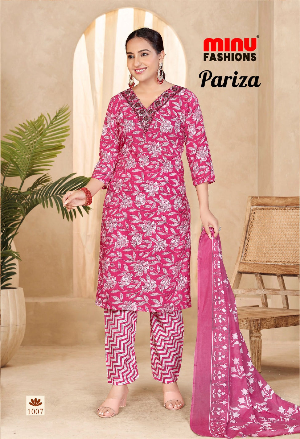 Pariza Cotton Printed Stitched Salwar Suit Pink 1007