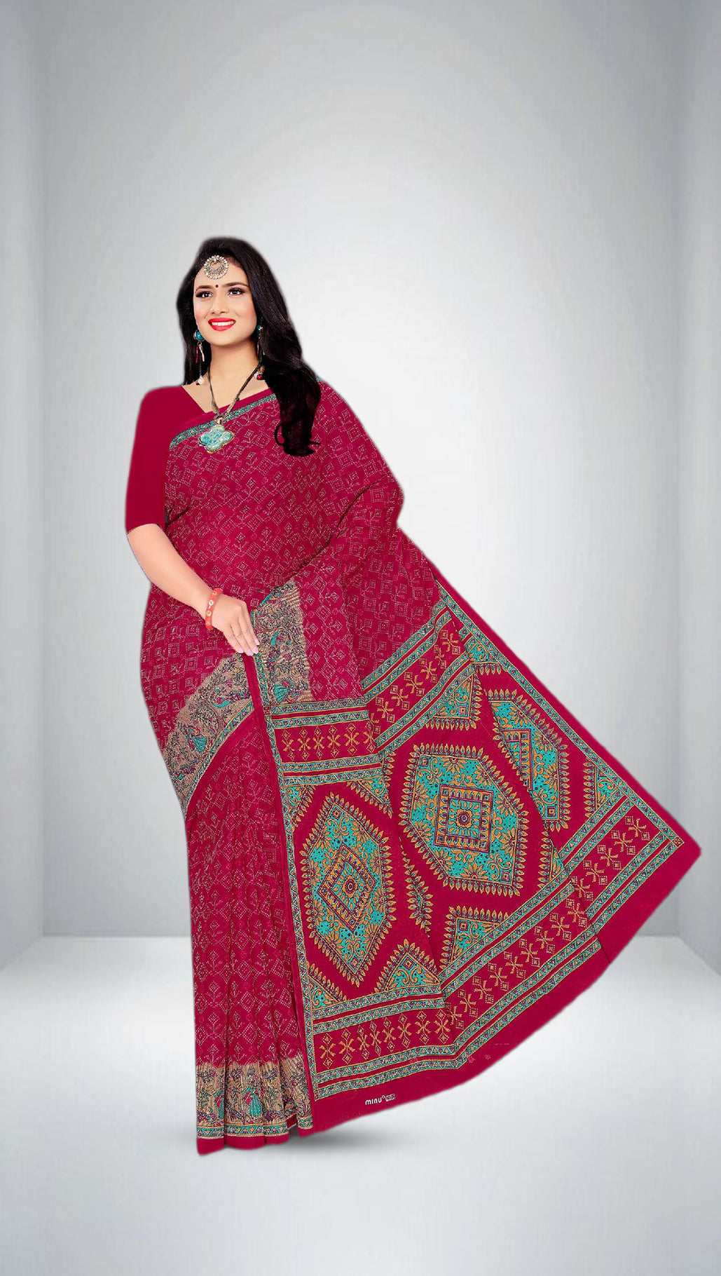 Minu Fashions Pure Cotton Printed Saree in vibrant floral design