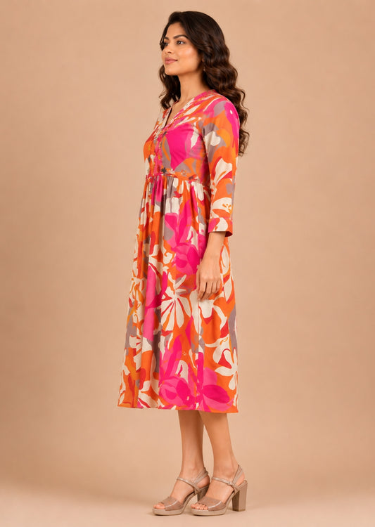 Minu Fashions Women Satin Floral Printed Flared Kurti
