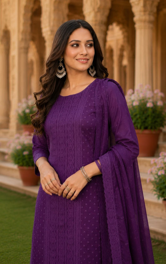 Minu Fashions Naaz Delux Purple Embroidered Salwar Suit