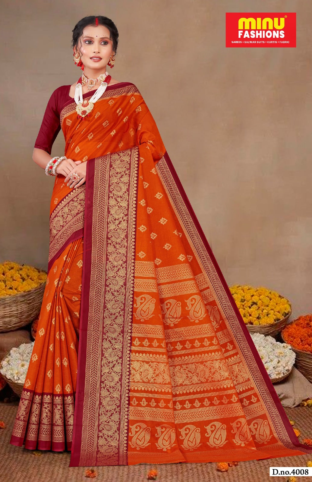 Gold Star Malai Cotton Printed Saree 4008