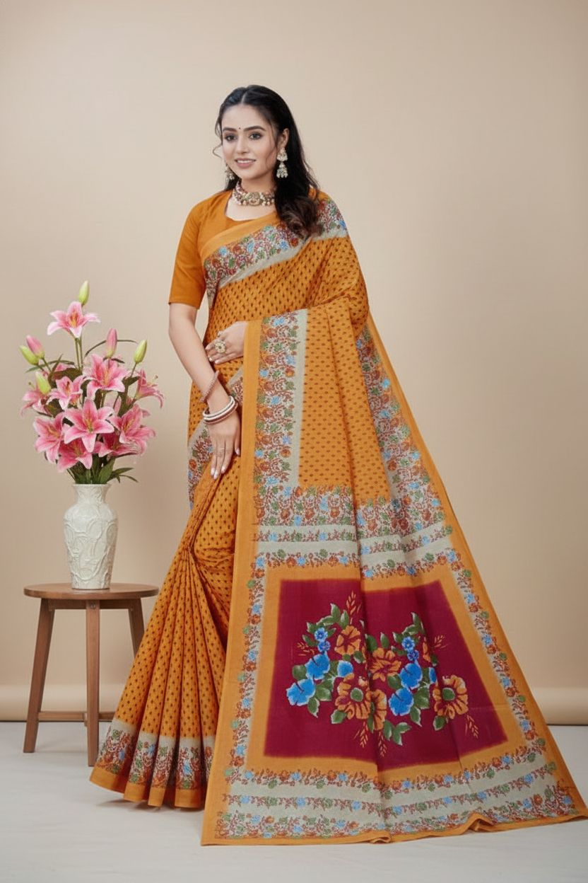Teen Patti Cotton Printed Saree 3019