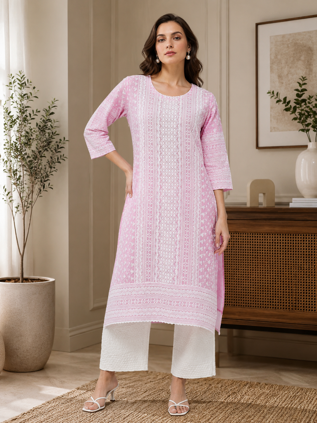 Minu Kurta-Set Women Embroidered Kurta with Trousers | Ank Ada