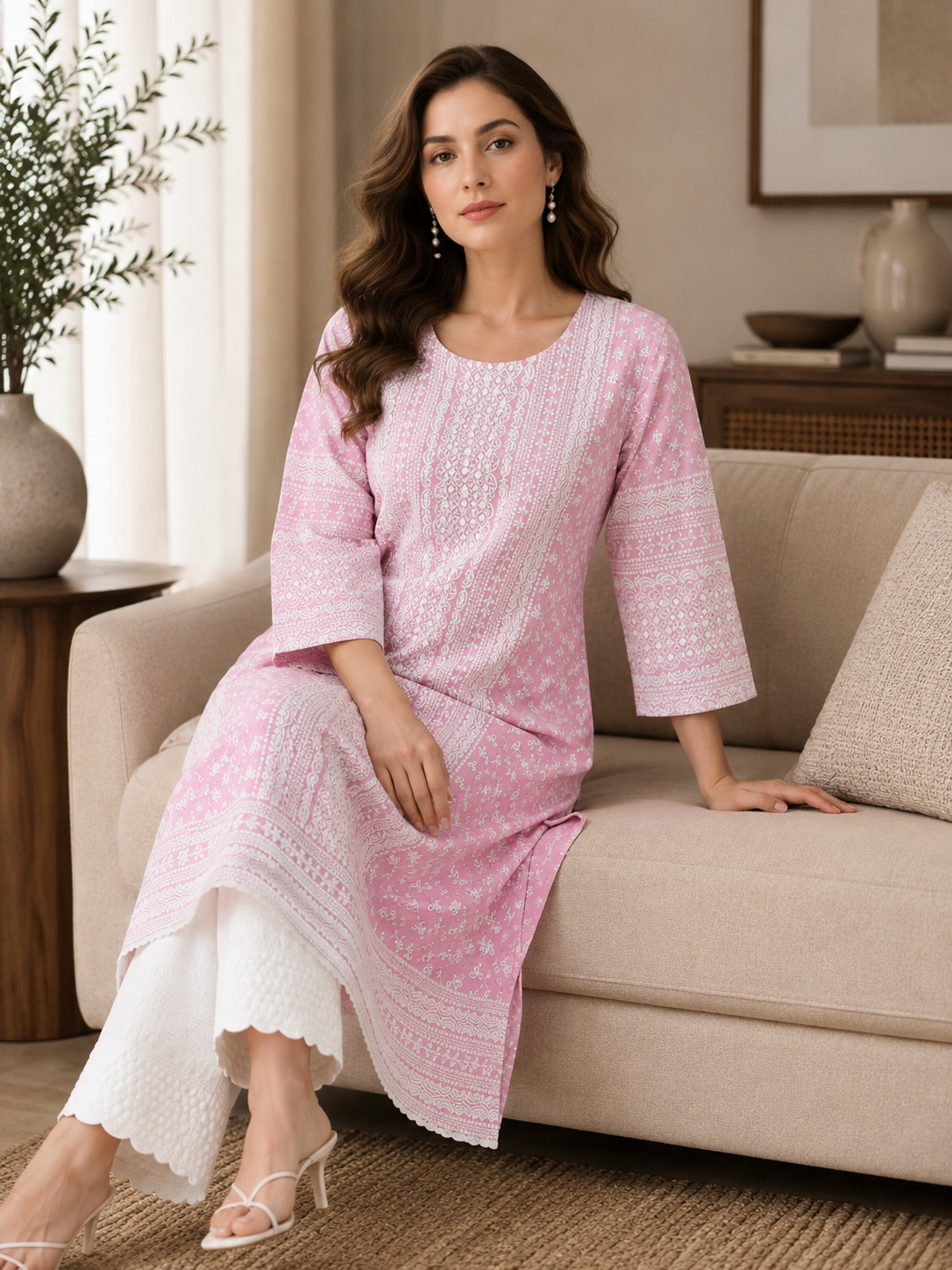 Minu Kurta-Set Women Embroidered Kurta with Trousers | Ank Ada