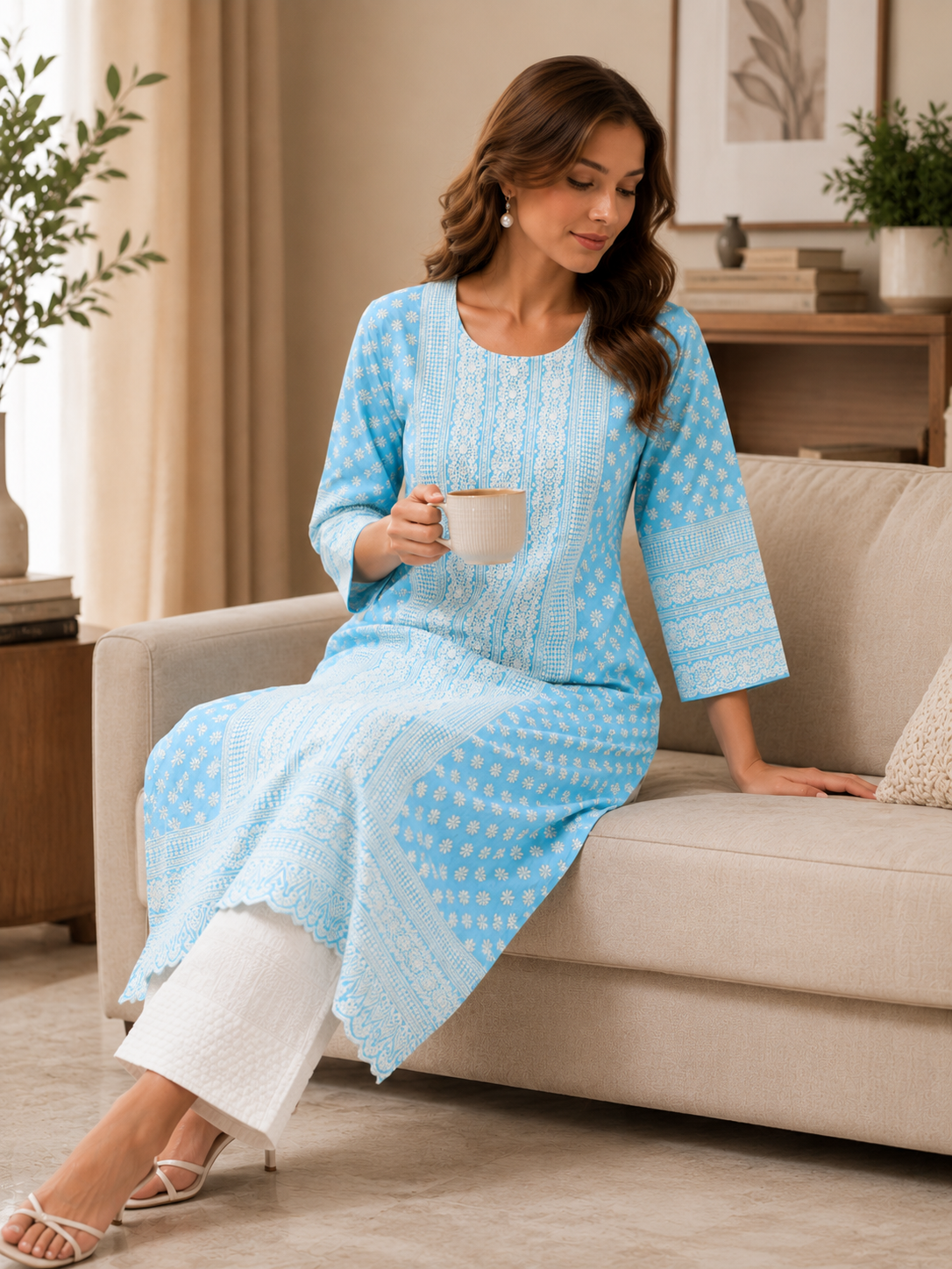 Minu Kurta-Set Women Embroidered Kurta with Trousers | Ank Ada