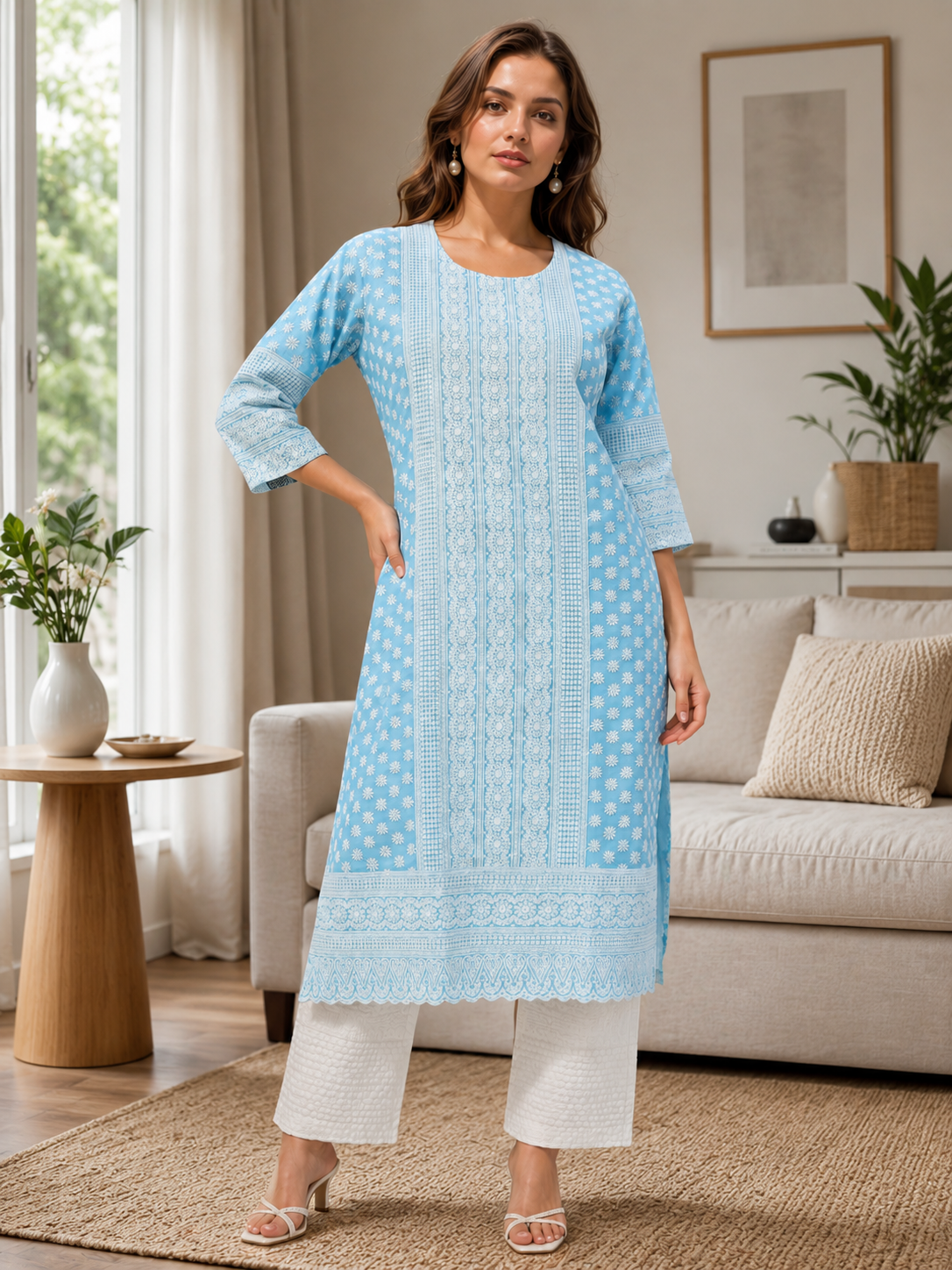 Minu Kurta-Set Women Embroidered Kurta with Trousers | Ank Ada