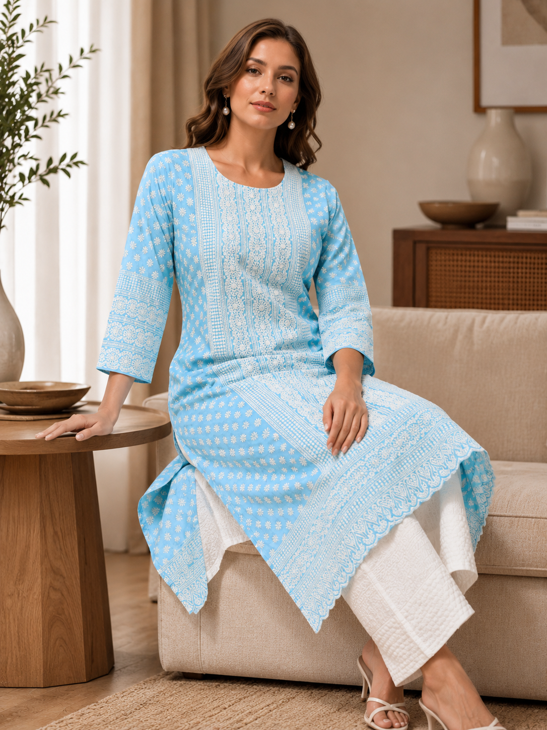 Minu Kurta-Set Women Embroidered Kurta with Trousers | Ank Ada