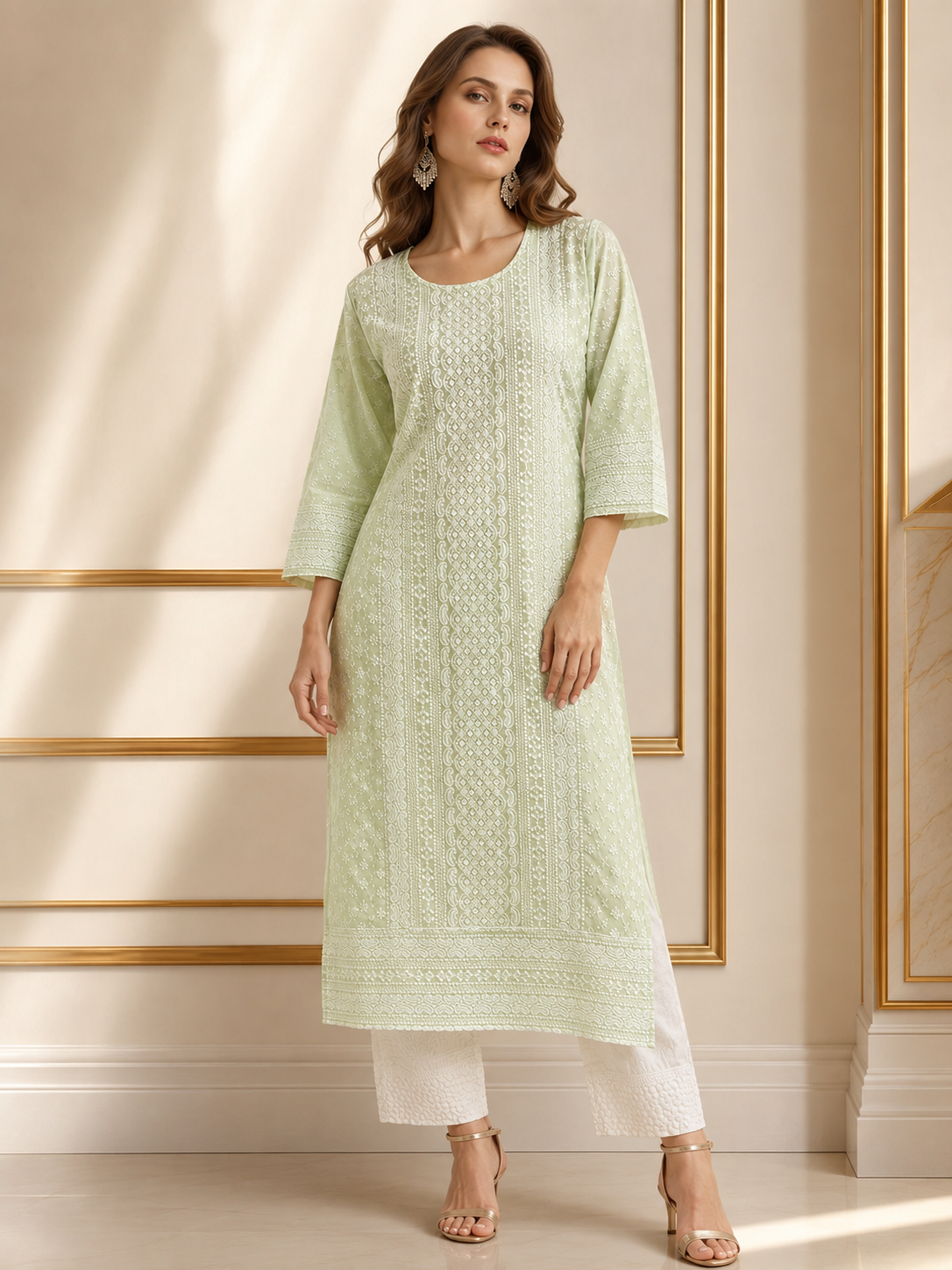 Minu Kurta-Set Women Embroidered Kurta with Trousers | Ank Ada