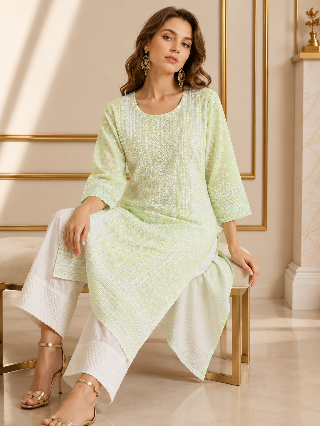 Minu Kurta-Set Women Embroidered Kurta with Trousers | Ank Ada