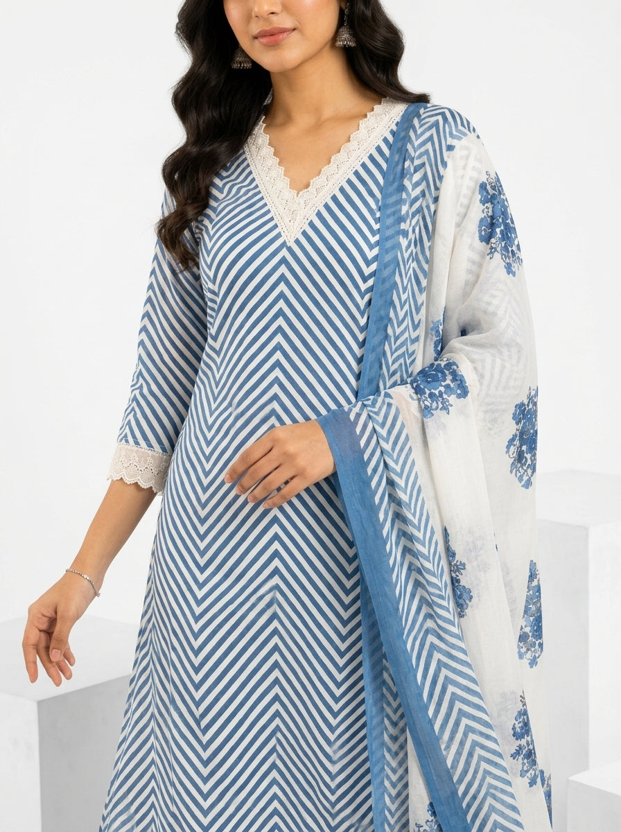 Flora Pink Herringbone Pattern Printed Pure Cotton Salwar Suit Set | Ank
