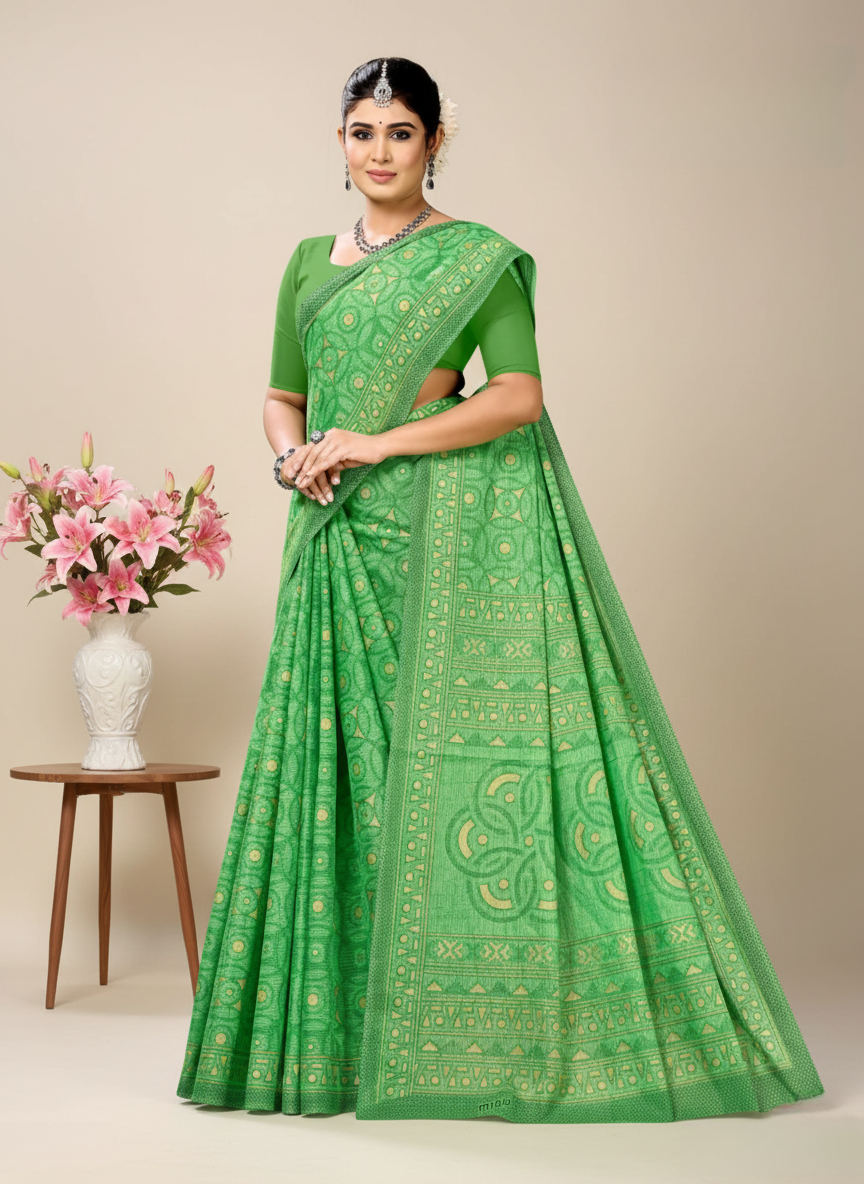 Daisy 2 Cotton Printed Saree Green 3153