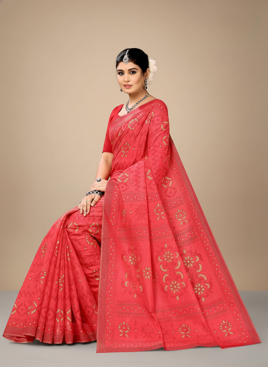 Daisy 2 Cotton Printed Saree Peach 3152