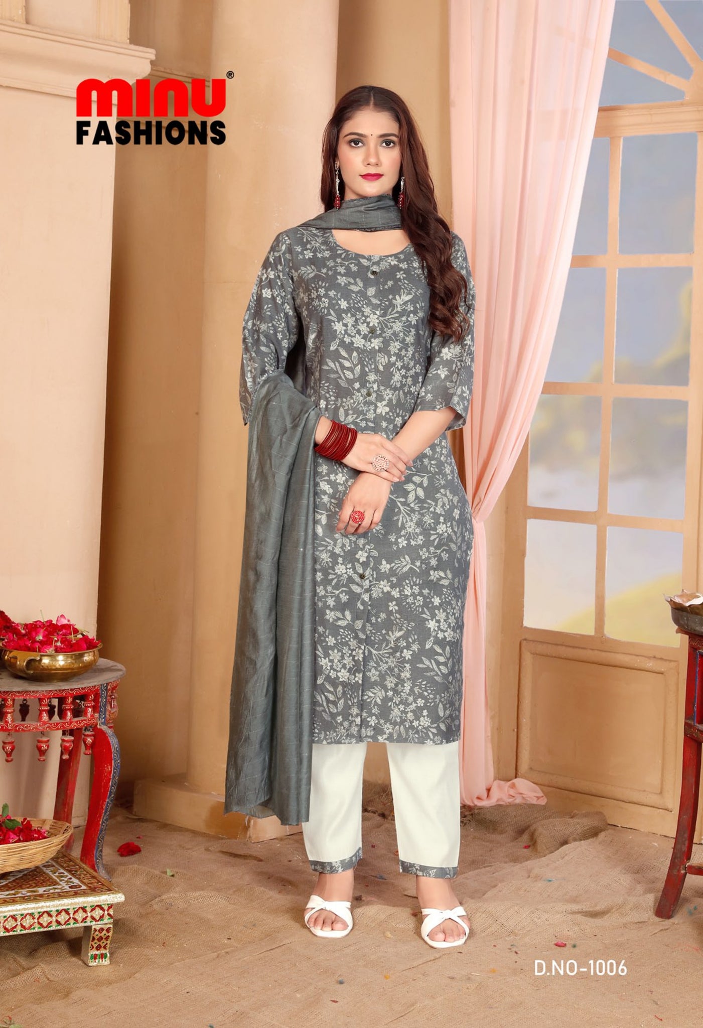 Anuradha (3 Pcs) Stitched Suit in Grey