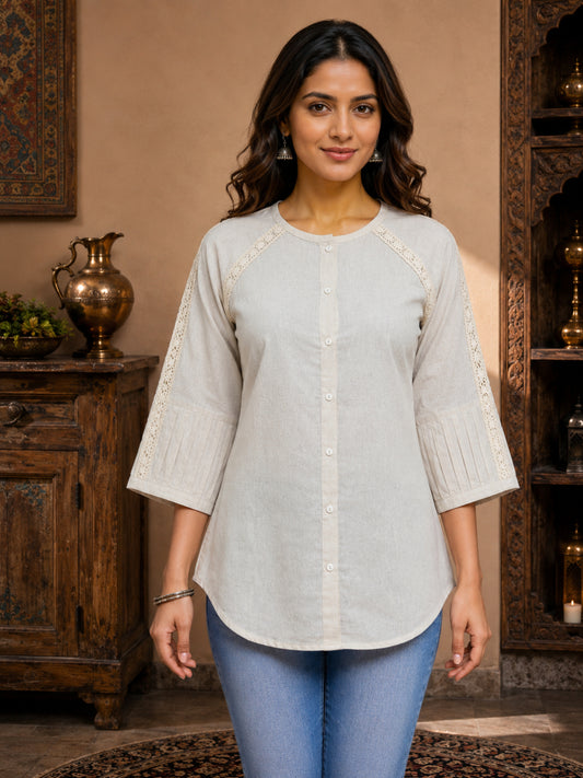 Minu Nidhi Women Solid Colour Round Neck Top