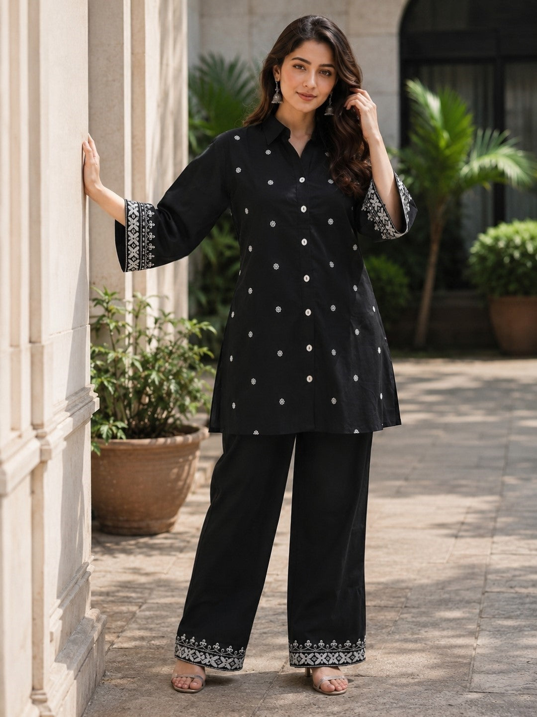 Embroidered Cotton Co-Ord Set with Drawstring Pants