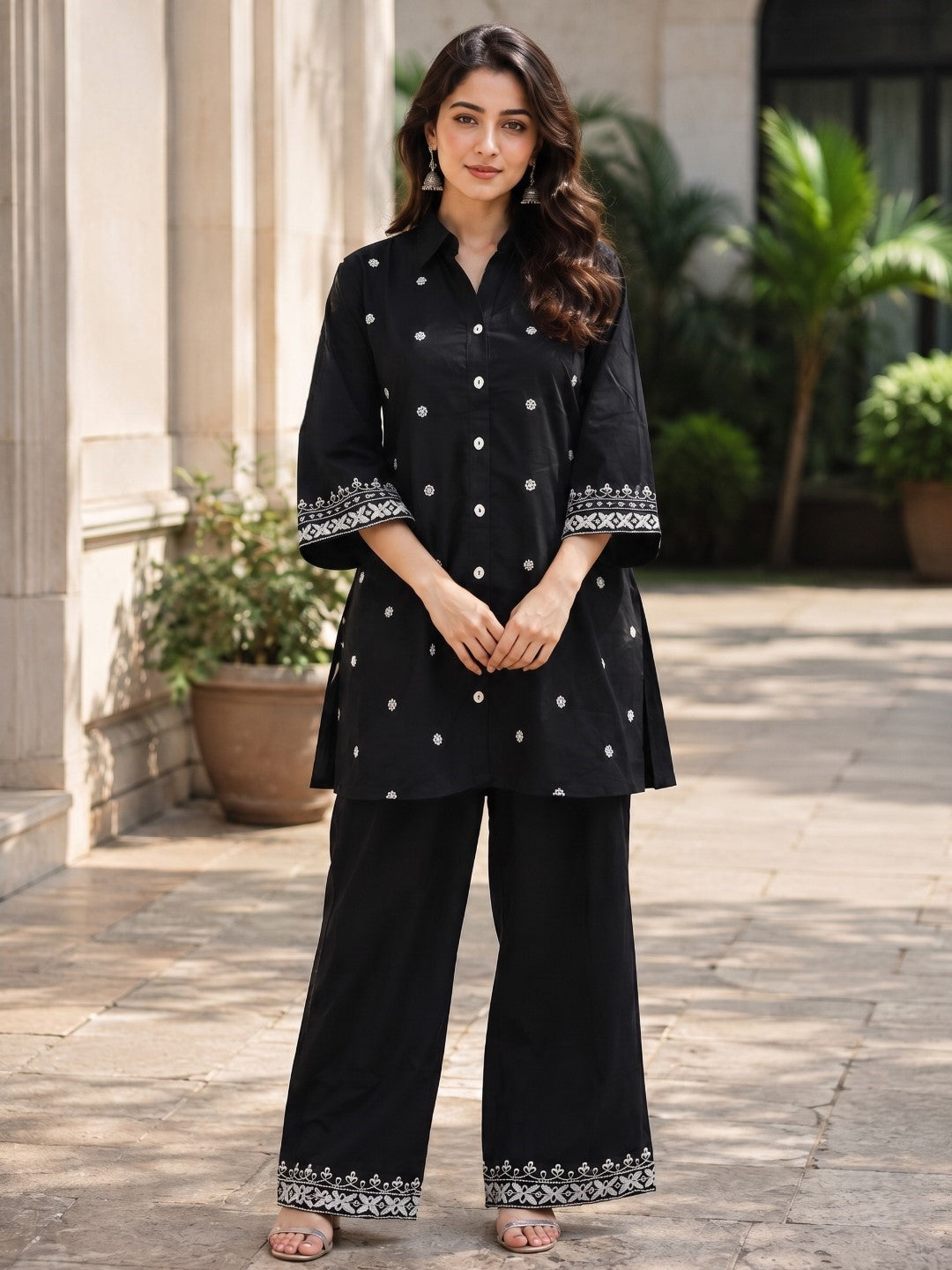 Embroidered Cotton Co-Ord Set with Drawstring Pants