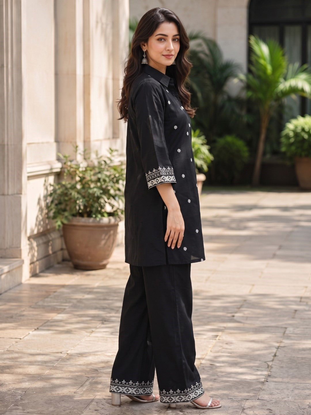 Embroidered Cotton Co-Ord Set with Drawstring Pants