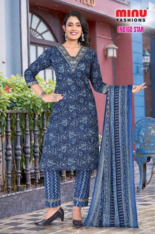 Indigo Star Cotton Printed Stitched Salwar Suit XL 1001