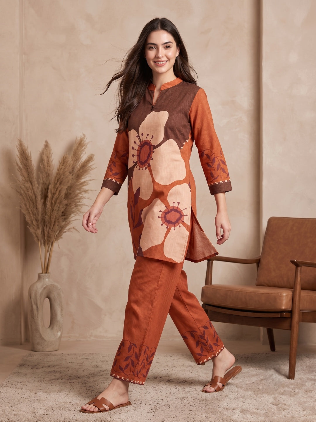 Juni Cotton Slub Digital Print Co-Ord Set for Women