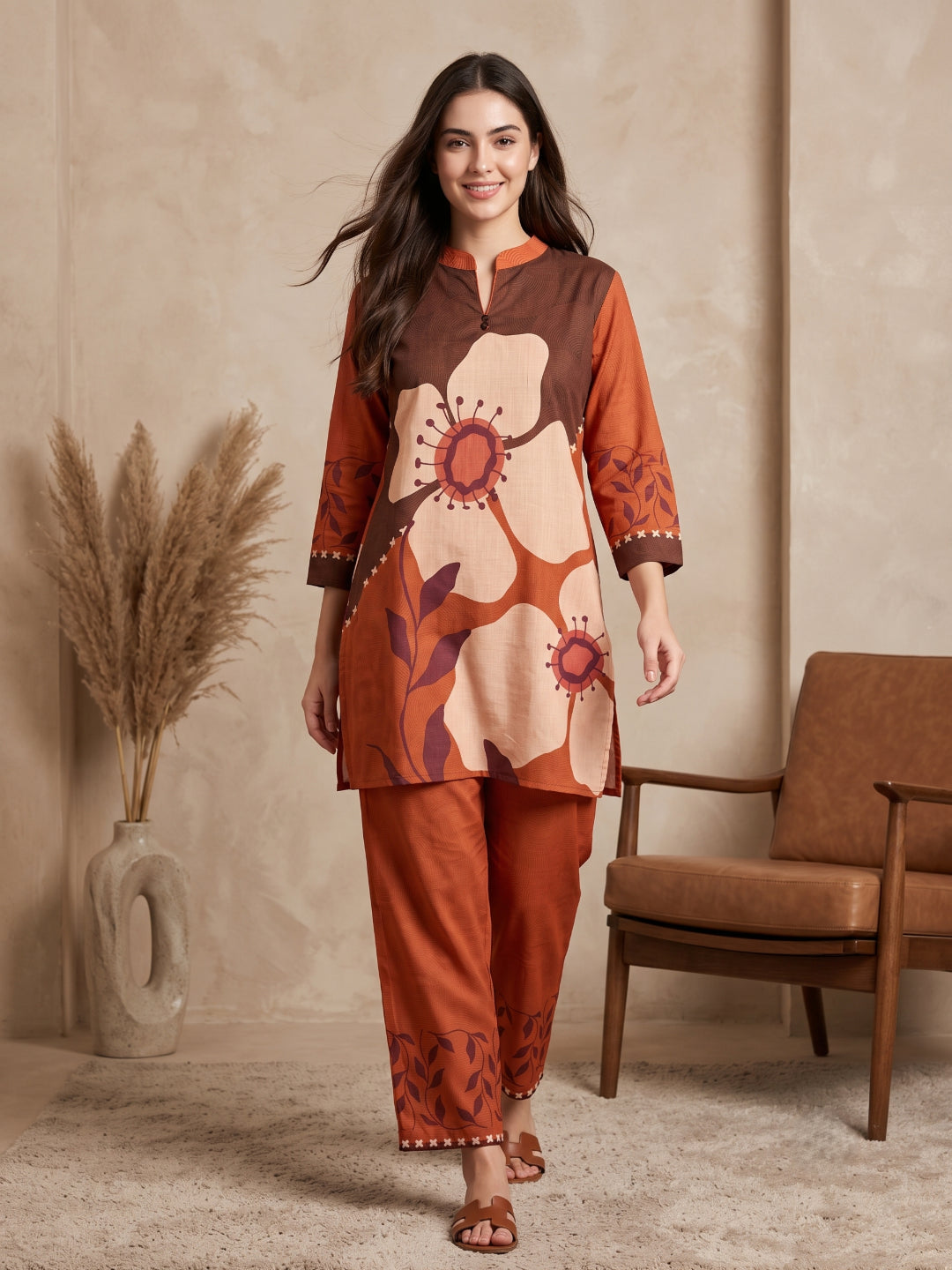 Juni Cotton Slub Digital Print Co-Ord Set for Women