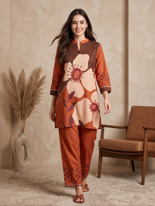Juni Cotton Slub Digital Print Co-Ord Set for Women