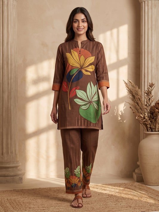 Juni Cotton Slub Digital Print Co-Ord Set for Women