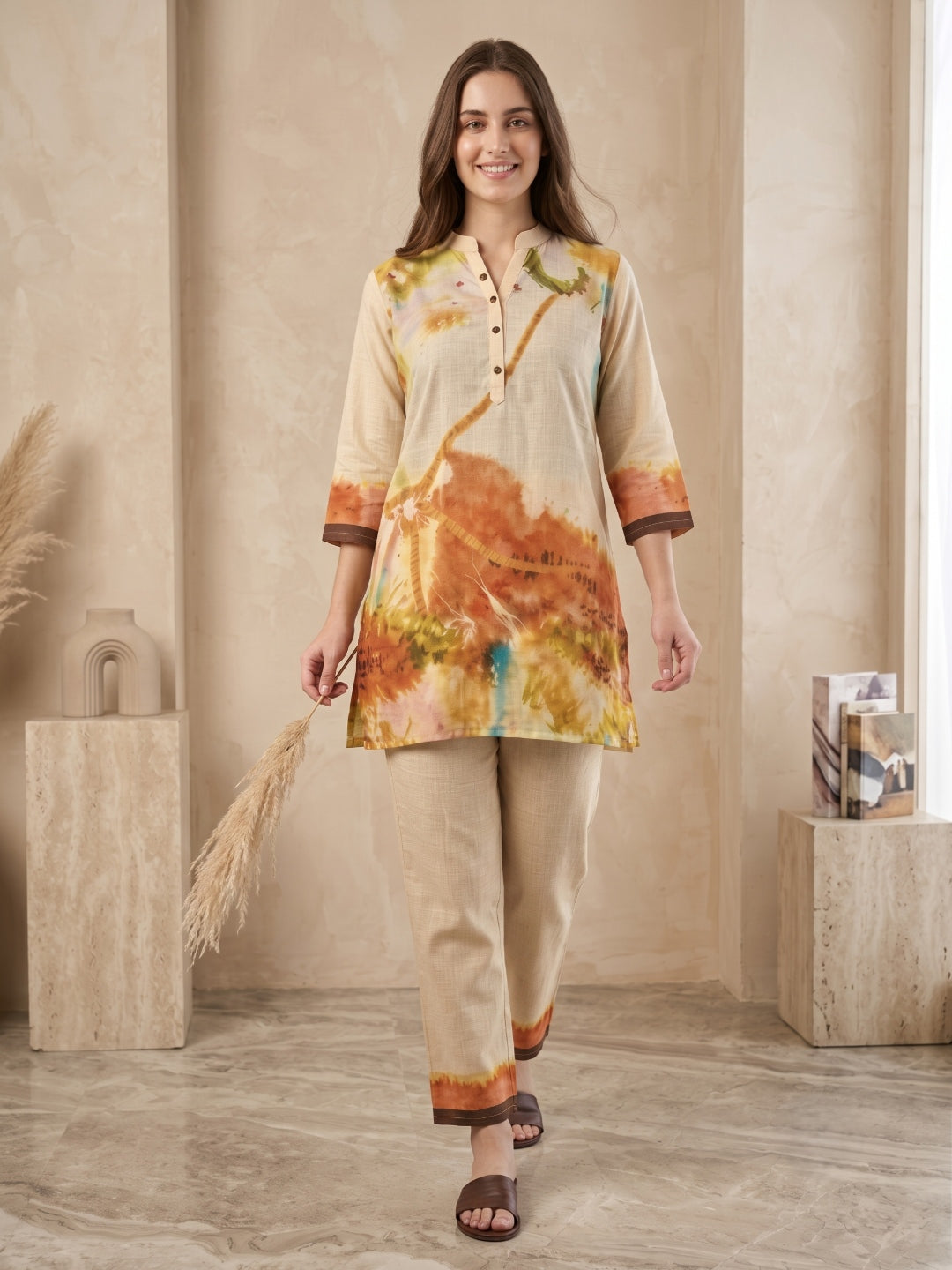 Juni Cotton Slub Digital Print Co-Ord Set for Women