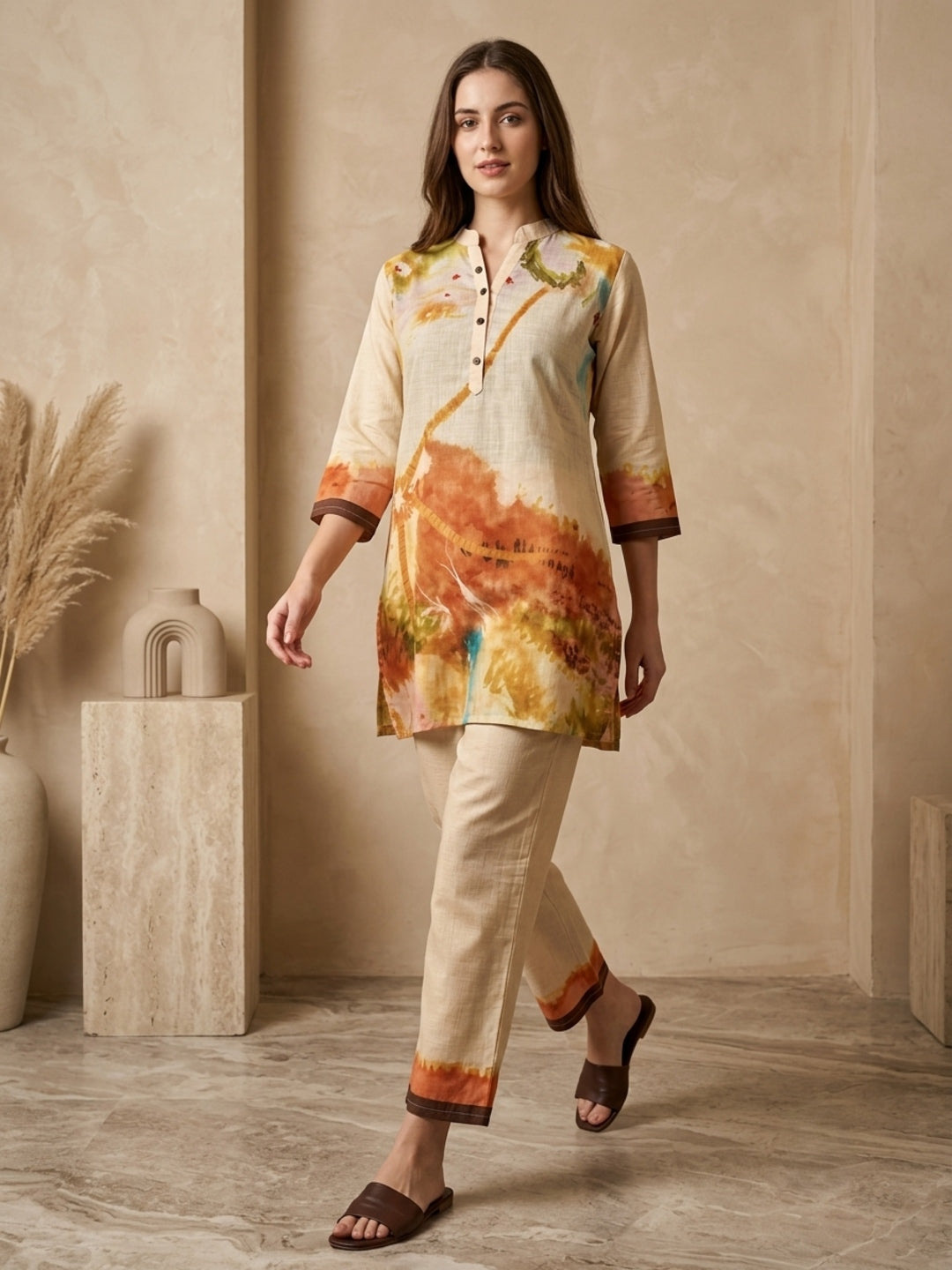 Juni Cotton Slub Digital Print Co-Ord Set for Women