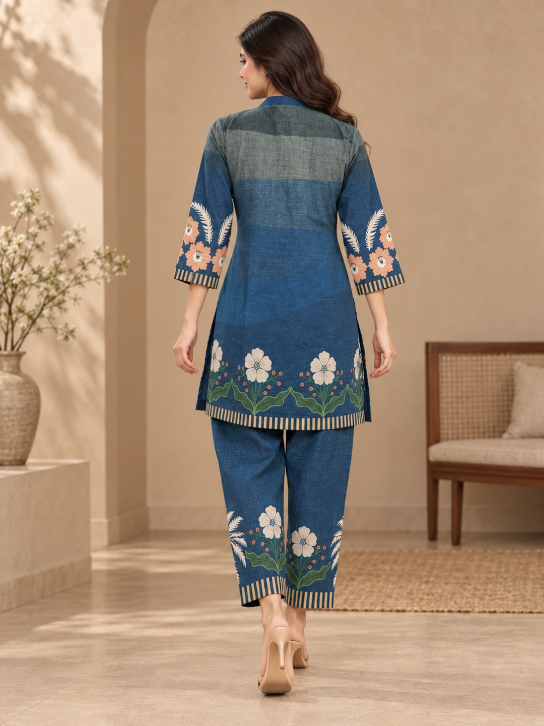Juni Cotton Slub Digital Print Co-Ord Set for Women