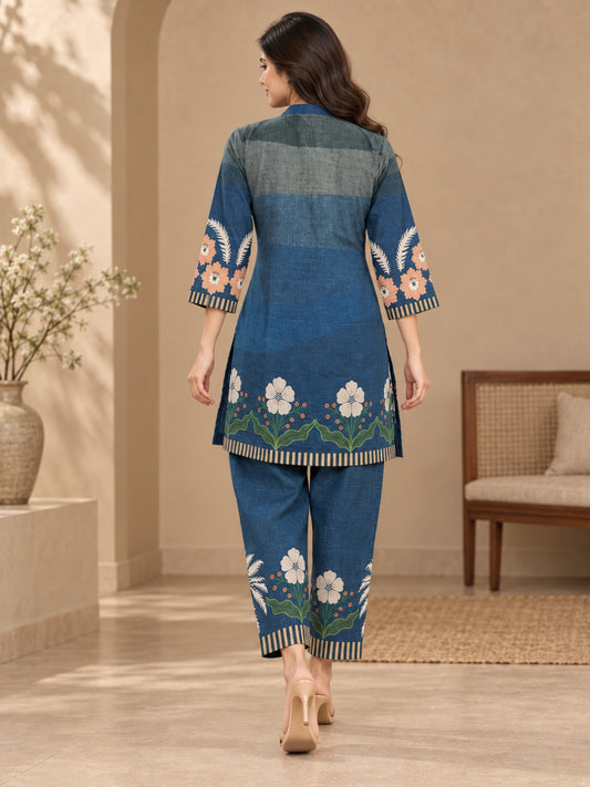 Juni Cotton Slub Digital Print Co-Ord Set for Women