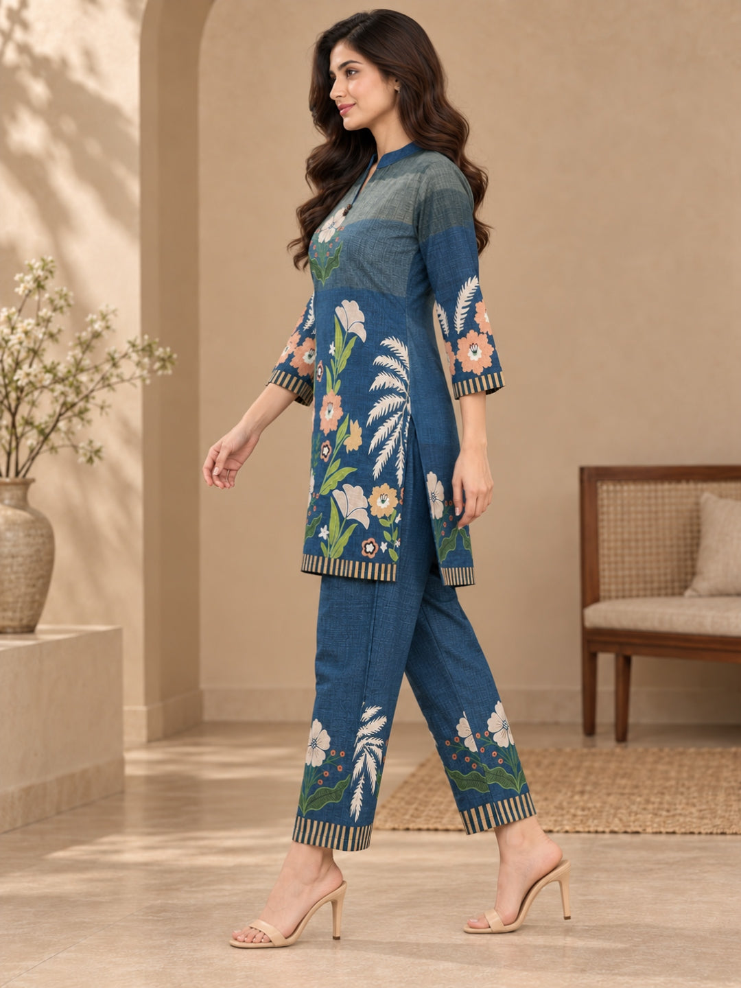 Juni Cotton Slub Digital Print Co-Ord Set for Women