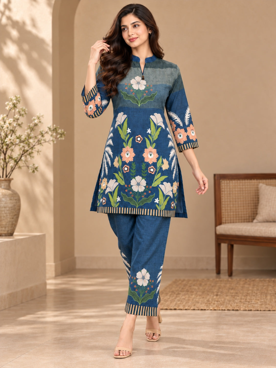 Juni Cotton Slub Digital Print Co-Ord Set for Women