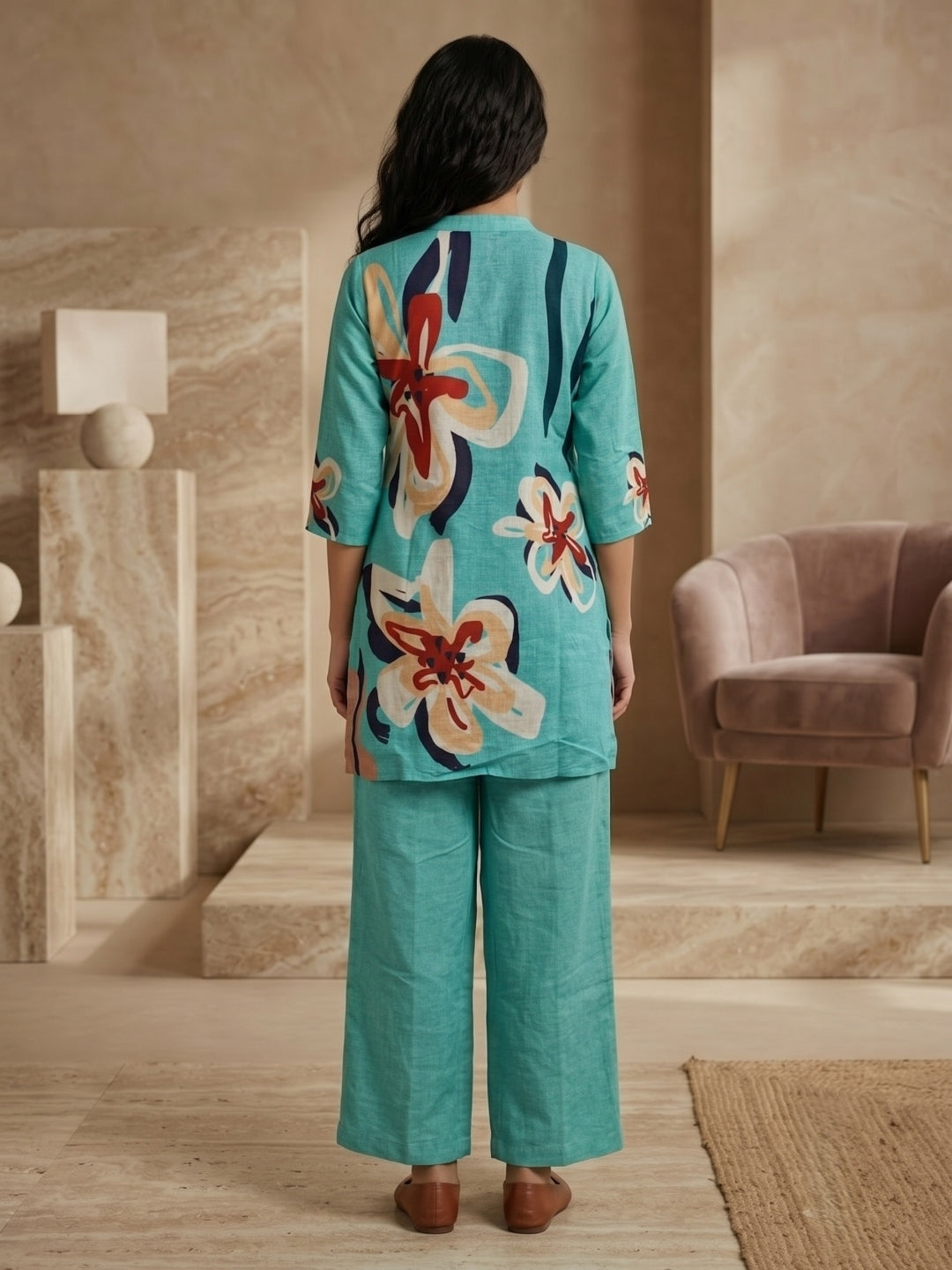 Juni Cotton Slub Digital Print Co-Ord Set for Women