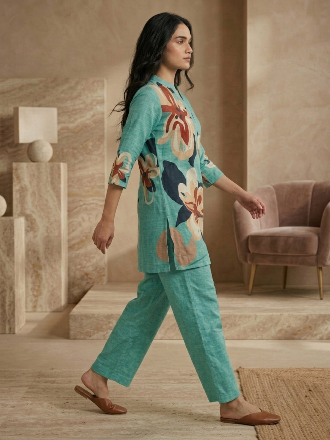 Juni Cotton Slub Digital Print Co-Ord Set for Women