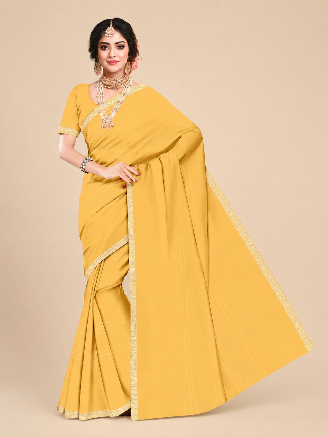 Minu fashions Printed Daily Wear Pure Cotton Saree (Yellow)