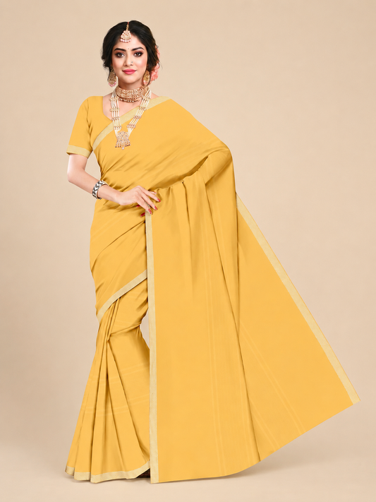 Minu fashions Printed Daily Wear Pure Cotton Saree (Yellow)
