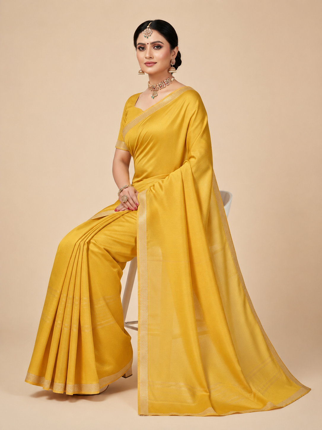 Minu fashions Printed Daily Wear Pure Cotton Saree (Yellow)