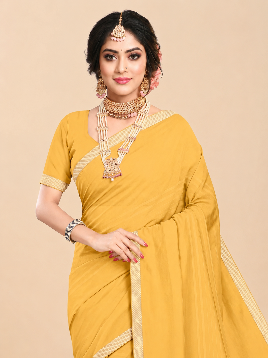 Minu fashions Printed Daily Wear Pure Cotton Saree (Yellow)