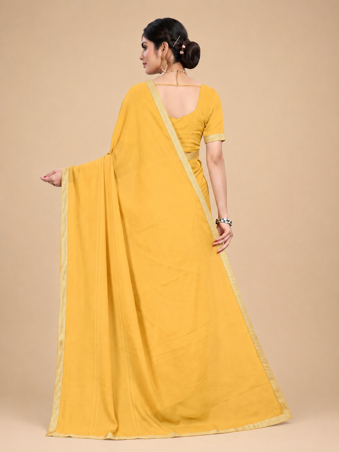 Minu fashions Printed Daily Wear Pure Cotton Saree (Yellow)