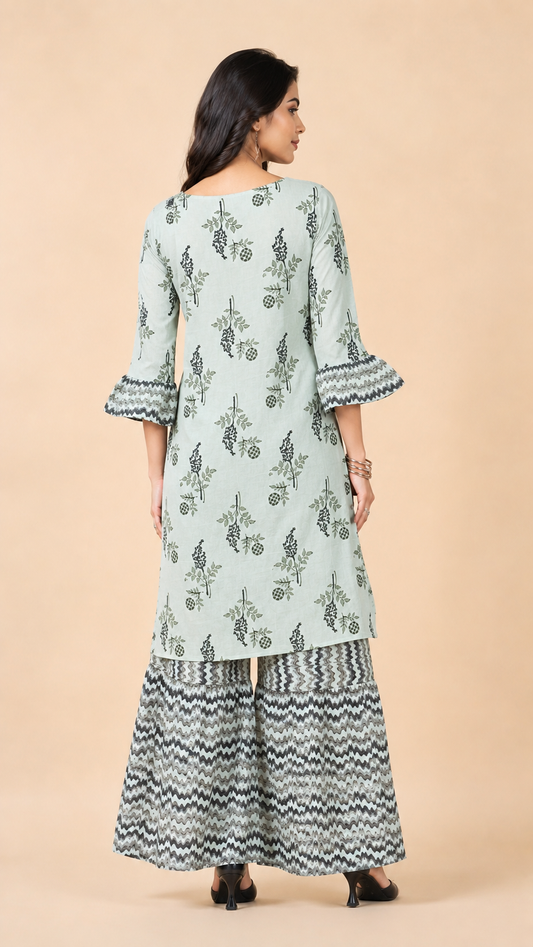 Chanderi Silk Blend Foil Printed Kurta with Palazzo Set