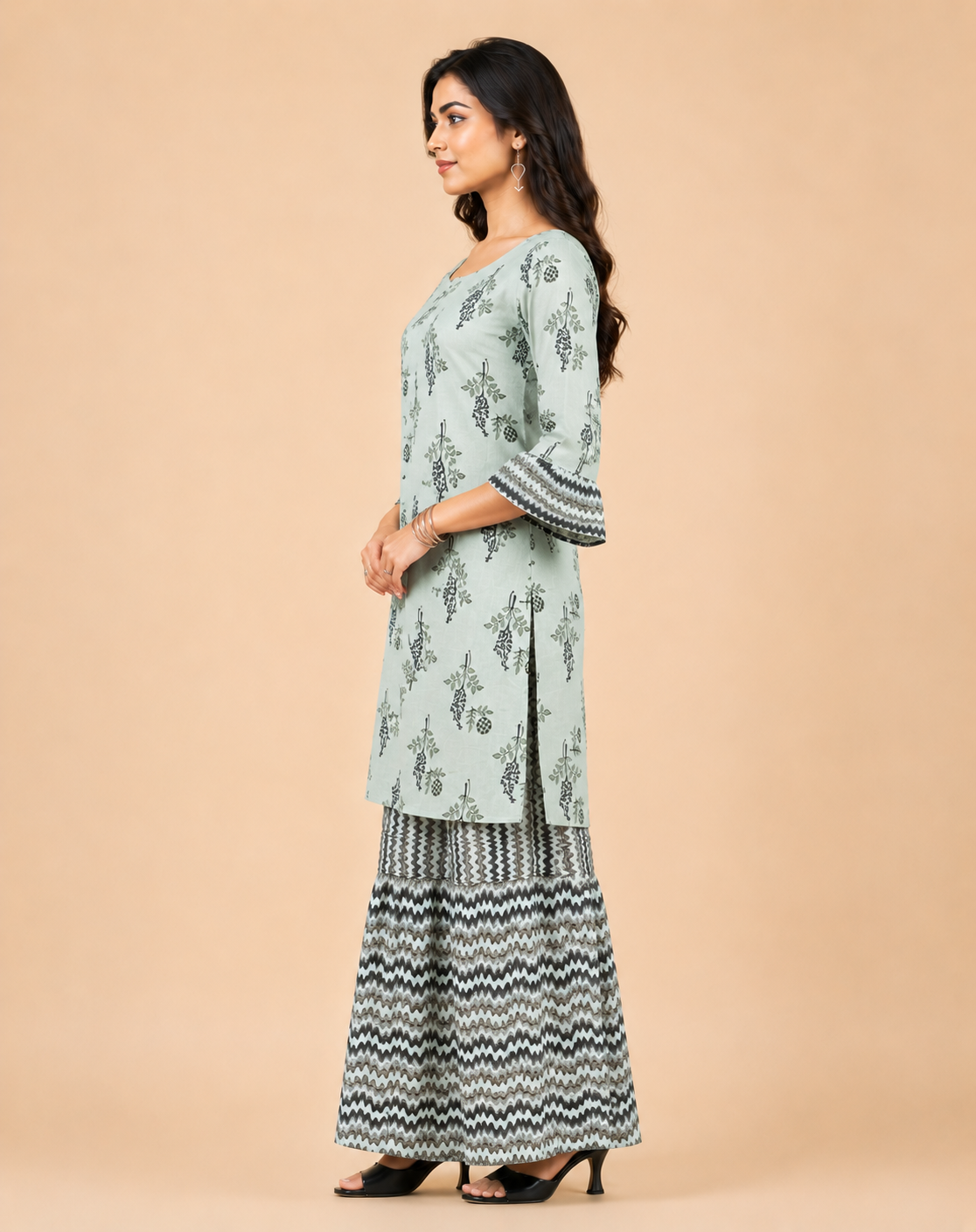 Chanderi Silk Blend Foil Printed Kurta with Palazzo Set